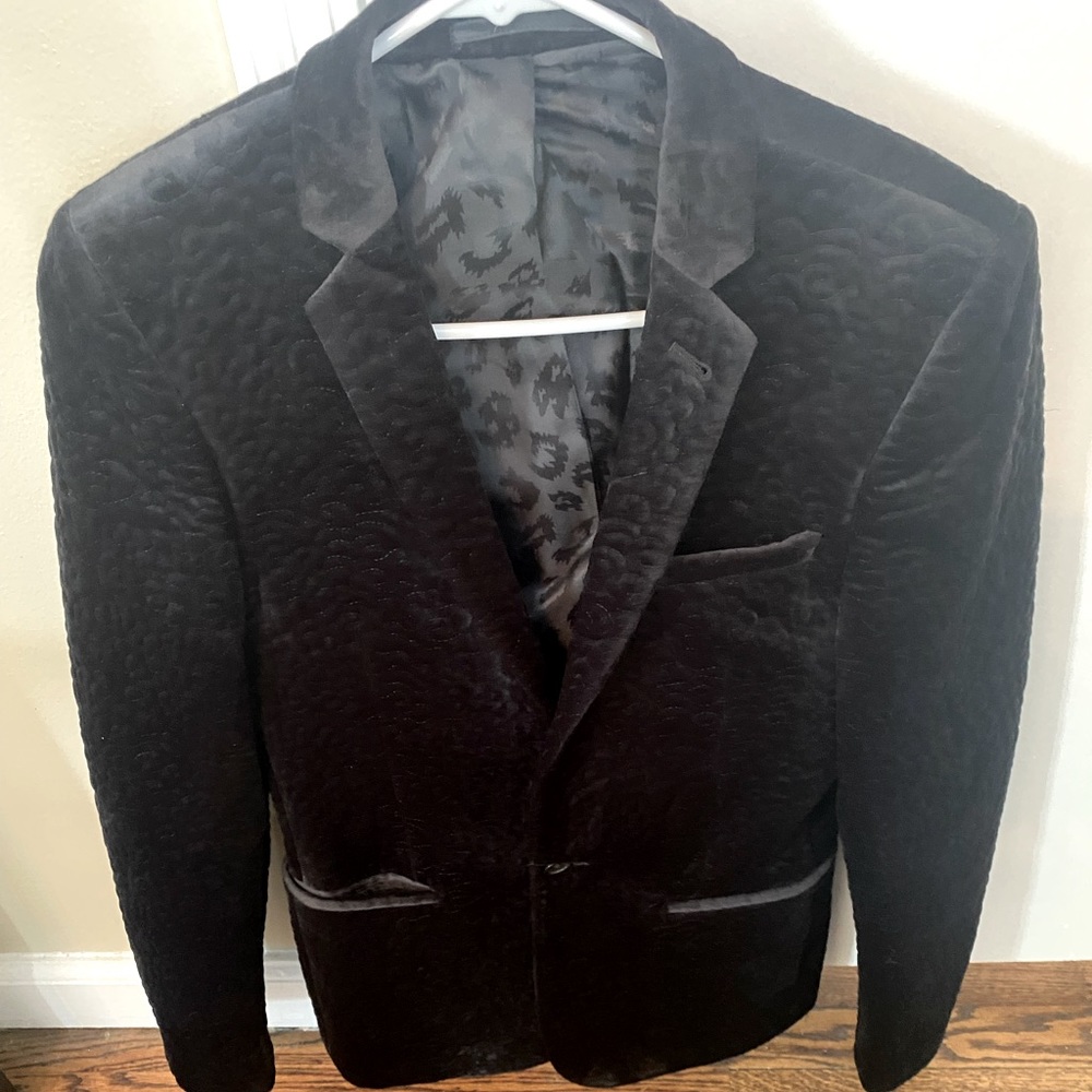 ASOS Black Crushed Velvet Slim Blazer 36r